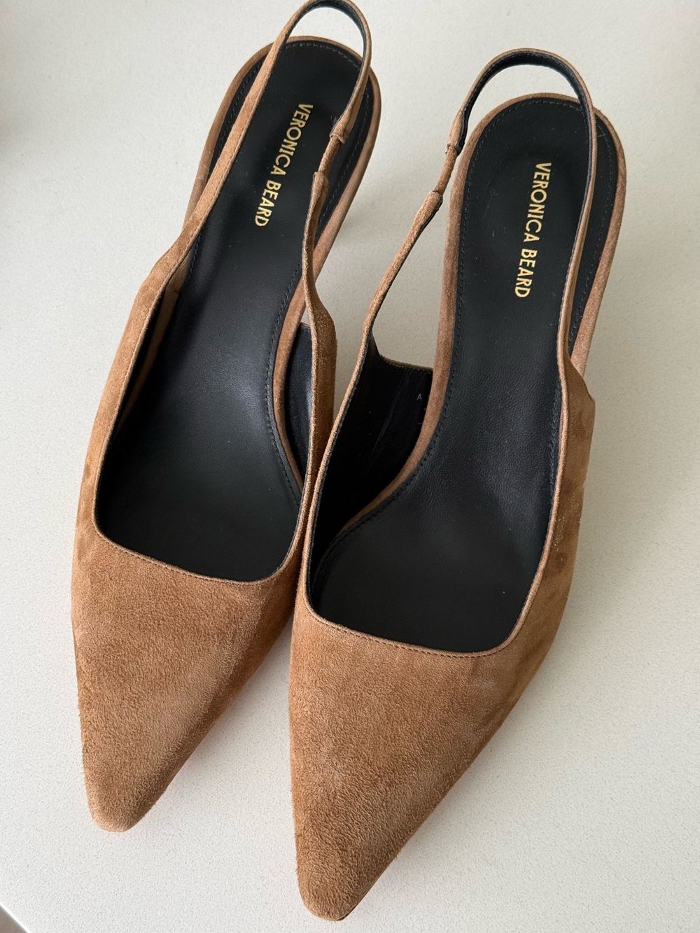 Veronica Beard Tan Suede Slingback Kitten Heels - Picture 4 of 5